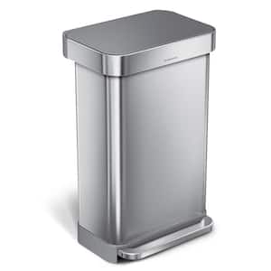 45 l Liner Rim Rectangular Step Trash Can, Brushed Stainless Steel with Grey Plastic Lid