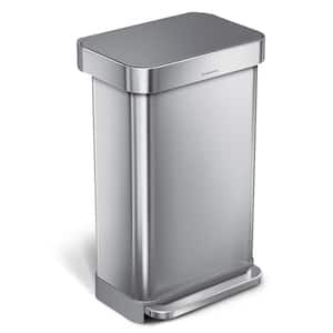 45 Liter Rectangular Step Trash Can with Grey Plastic Lid, Brushed Stainless Steel