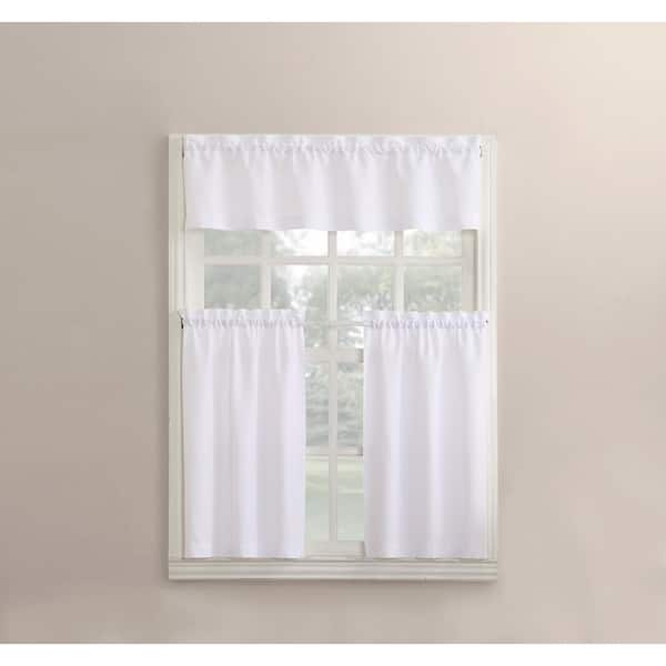 No. 918 White Solid Rod Pocket Room Darkening Curtain - 54 in. W x 36 in. L