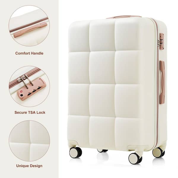 Merax 4-Piece White and Gold ABS Hardshell Spinner Luggage Set
