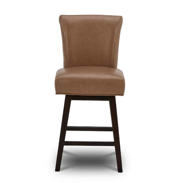 Spruce & Spring Dennis 26 in. Saddle Brown High Back Solid Wood Frame Swivel Counter Height Bar Stool with Faux Leather Seat