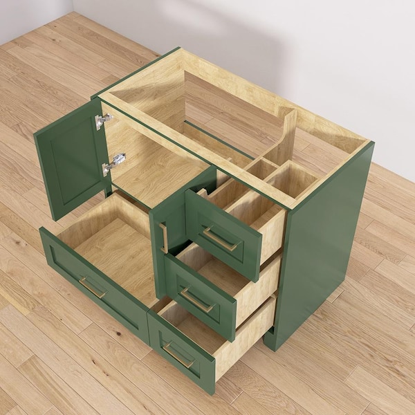 42 in. W. x 22 in. D x 36 in. H Bathroom Vanity Single Sink Freestanding Bath Vanity Cabinet Green with White Resin Top