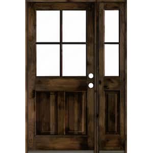 46 in. x 80 in. Knotty Alder Left-Hand/Inswing 4-Lite Clear Glass Black Stain Wood Prehung Front Door/Right Sidelite