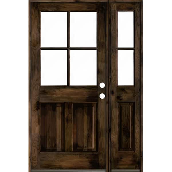 Krosswood Doors 46 in. x 80 in. Knotty Alder Left-Hand/Inswing 4-Lite Clear Glass Black Stain Wood Prehung Front Door/Right Sidelite