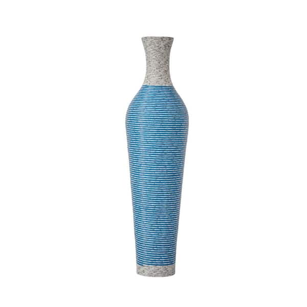 39 in. Tall Designer Floor Vase with Blue plus Gray Finishes-Ideal for Living Room, Bedroom, Entryway Decor
