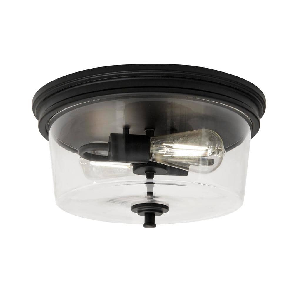 Hampton Bay Manor 13 in. Matte Black Round Flush Mount, Industrial ...