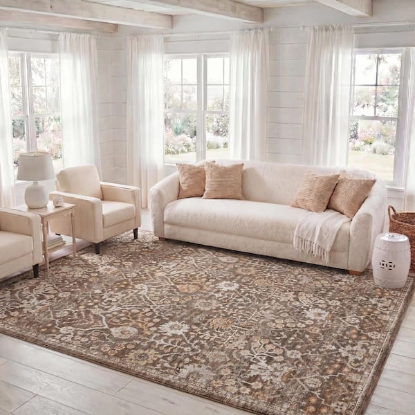 Hazel 9 ft. x 12 ft. Brown/Ivory Traditional Floral Ornate Area Rug