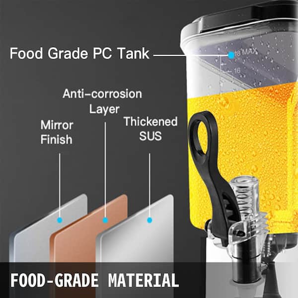 VEVOR Commercial Beverage Dispenser 4.8 Gallon,Ice Tea Drink Machine18  Liter 200W,Stainless Steel Food Grade Material Commercial Juice dispenser,  110V Equipped with Thermostat Controller 
