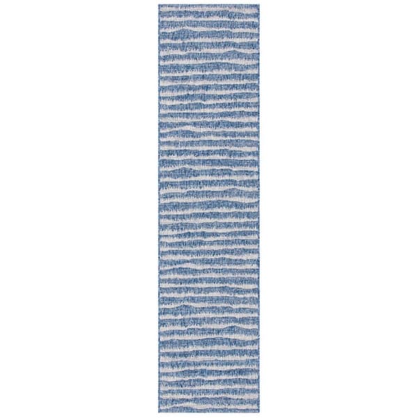 SAFAVIEH Courtyard Navy/Gray 2 ft. x 9 ft. Wave Striped Indoor/Outdoor Patio  Runner Rug