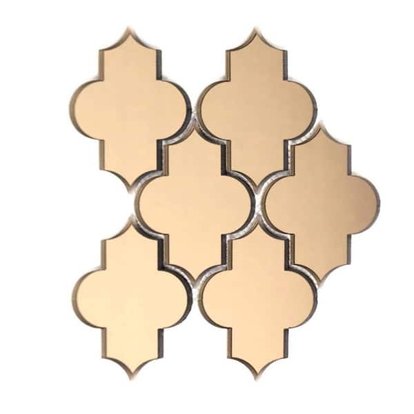 Hollywood Regency Gold Beveled Small Lantern Arabesque Mosaic 3 in. x 3 in. in. Glass Mirror Wall Tile Sample