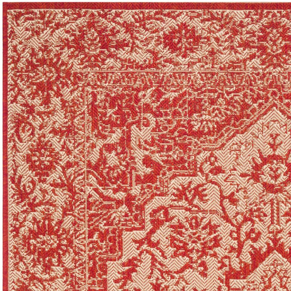 Red and Cream Synthetic Non-Slip Round Area Rug