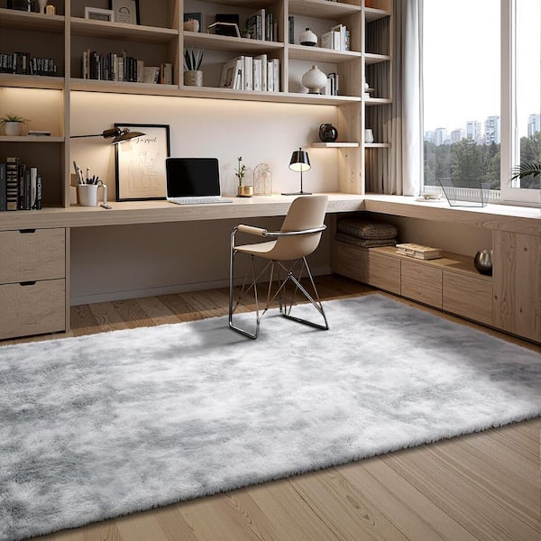 Indoor Plush, 6 x 9 ft. Soft Plush Carpet, Furry Shag for Living Room, Bedroom, Tie-Dye Light Gray Area Rug