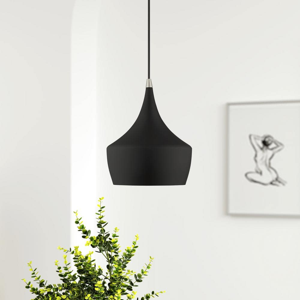Contemporary Mini Pendant with Black Metal Shade and Gold Finish Inside
