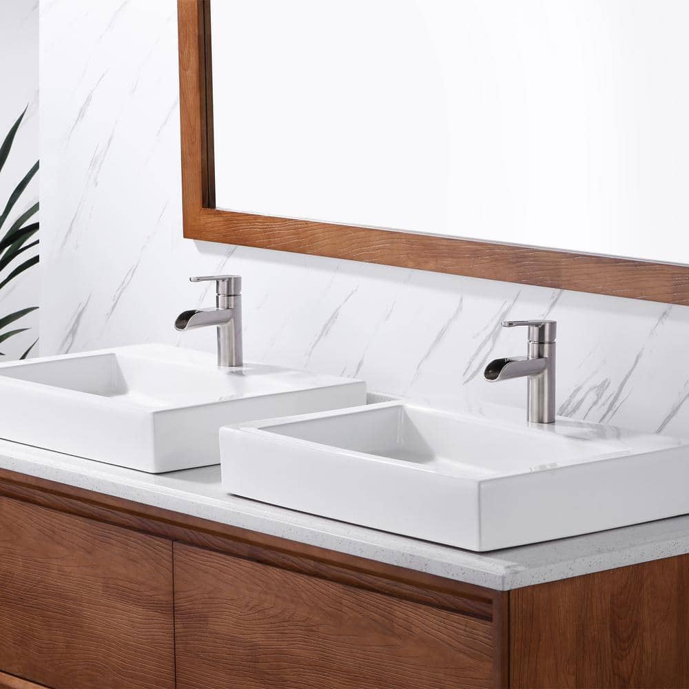 Brushed Nickel Modern Single Handle Waterfall Bathroom Faucet