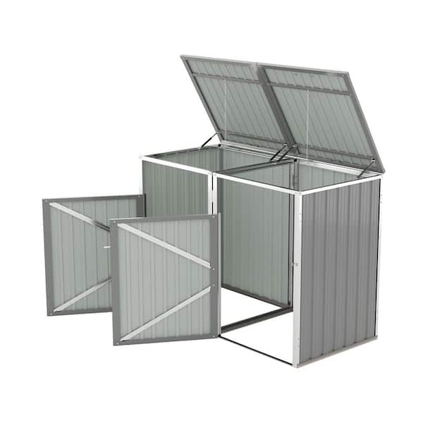 Grey 5.3 ft. W x 4 ft. D Metal Shed Outdoor Bin Shed with 2 Trash Cans (21.2 sq. ft.)