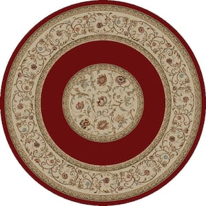 Ankara Floral Border Red 8 ft. Round Area Rug