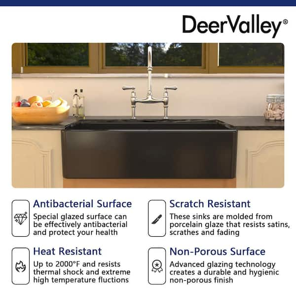 DEERVALLEY Rectangular Fireclay 32 in. L x 19 in. W Single Bowl Undermount  Kitchen Sink with Basket Strainer and Sink Grid DV-1K0016 - The Home Depot