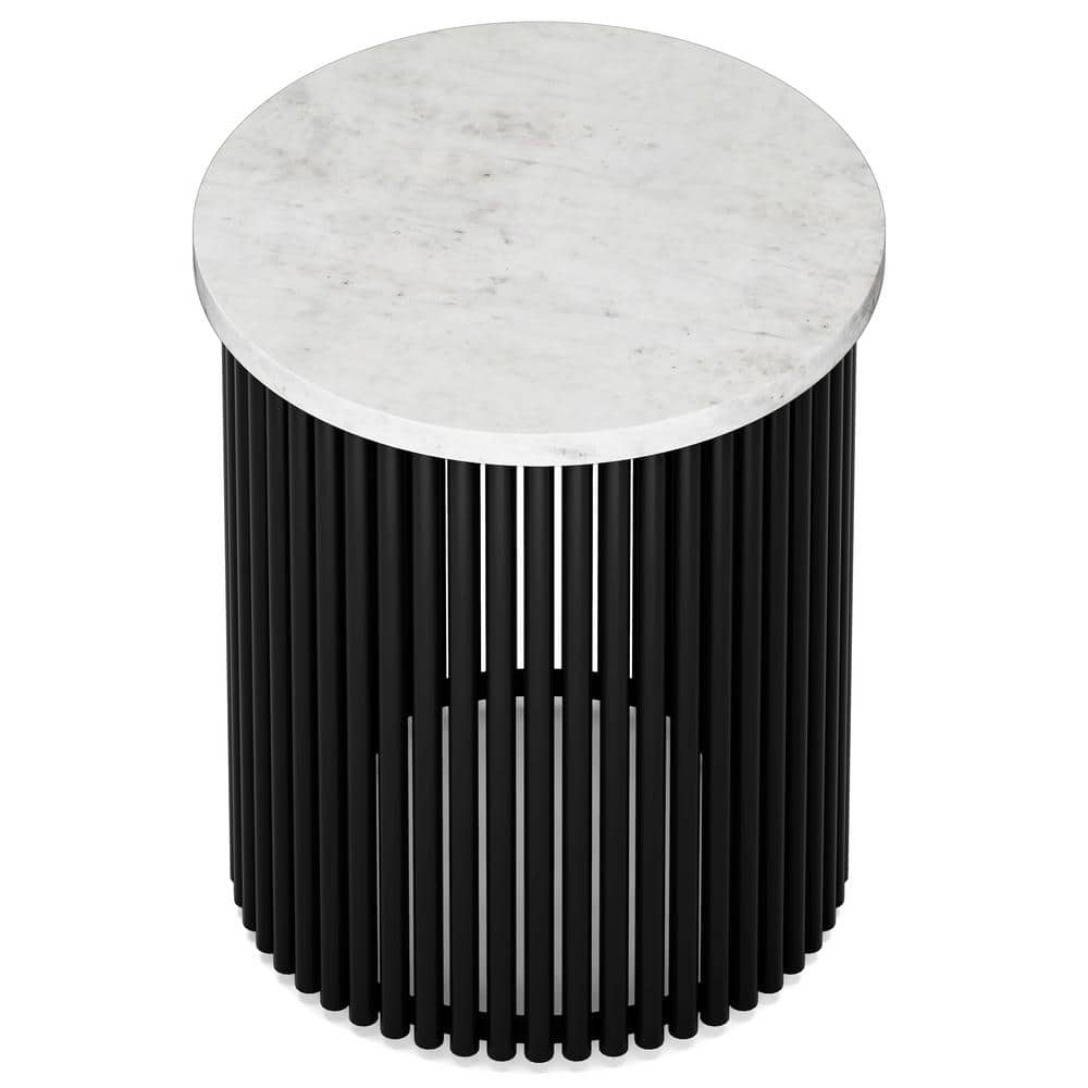 Demy 18'' White Marble and Black Metal Round Accent Table