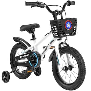 16 in. White Kids Freestyle Bike with Training Wheels, Bell, Basket and Fender