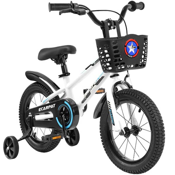Huluwat 16 in. White Kids Freestyle Bike with Training Wheels, Bell, Basket and Fender