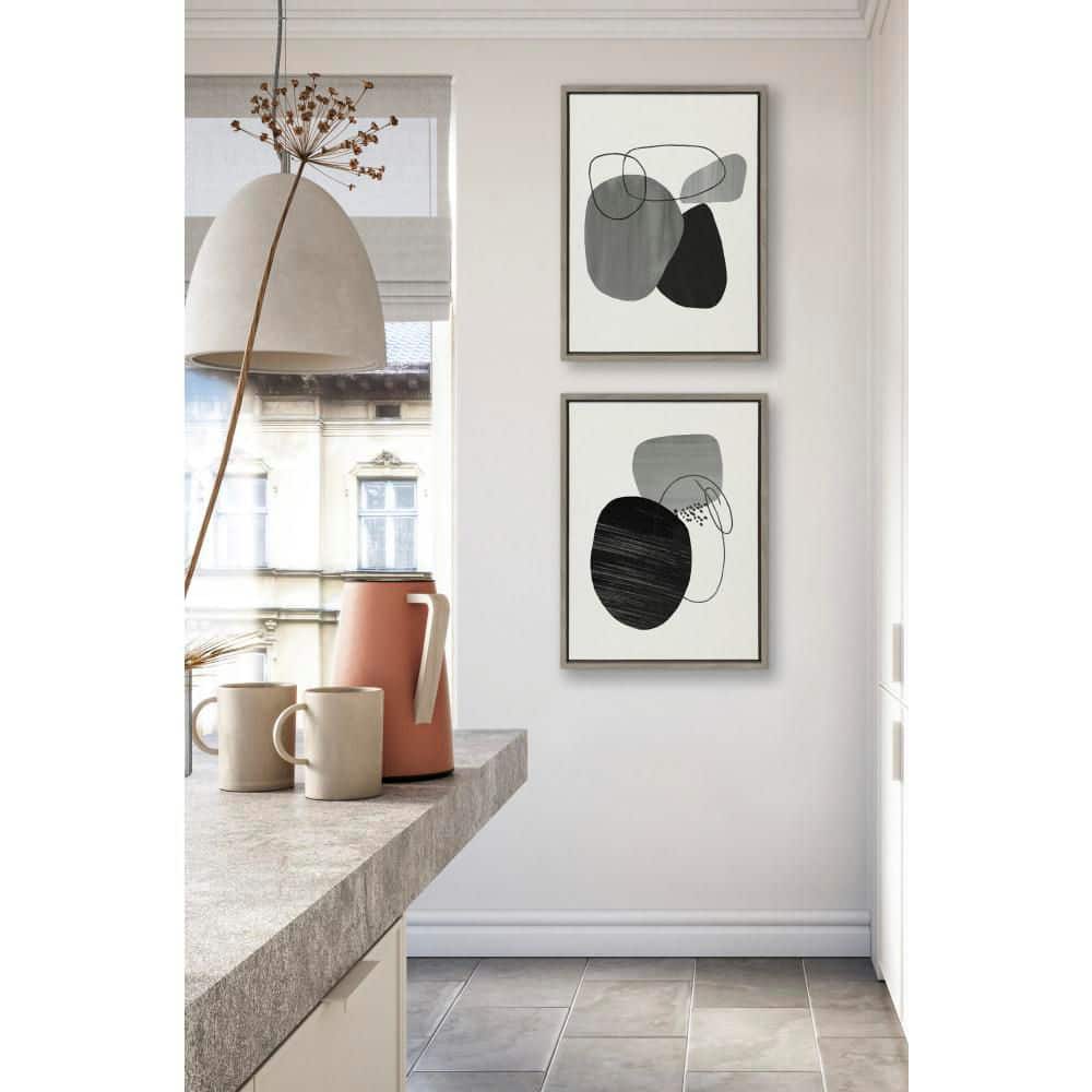 Sylvie Gray and Black Abstract Canvas Art Set with Frames