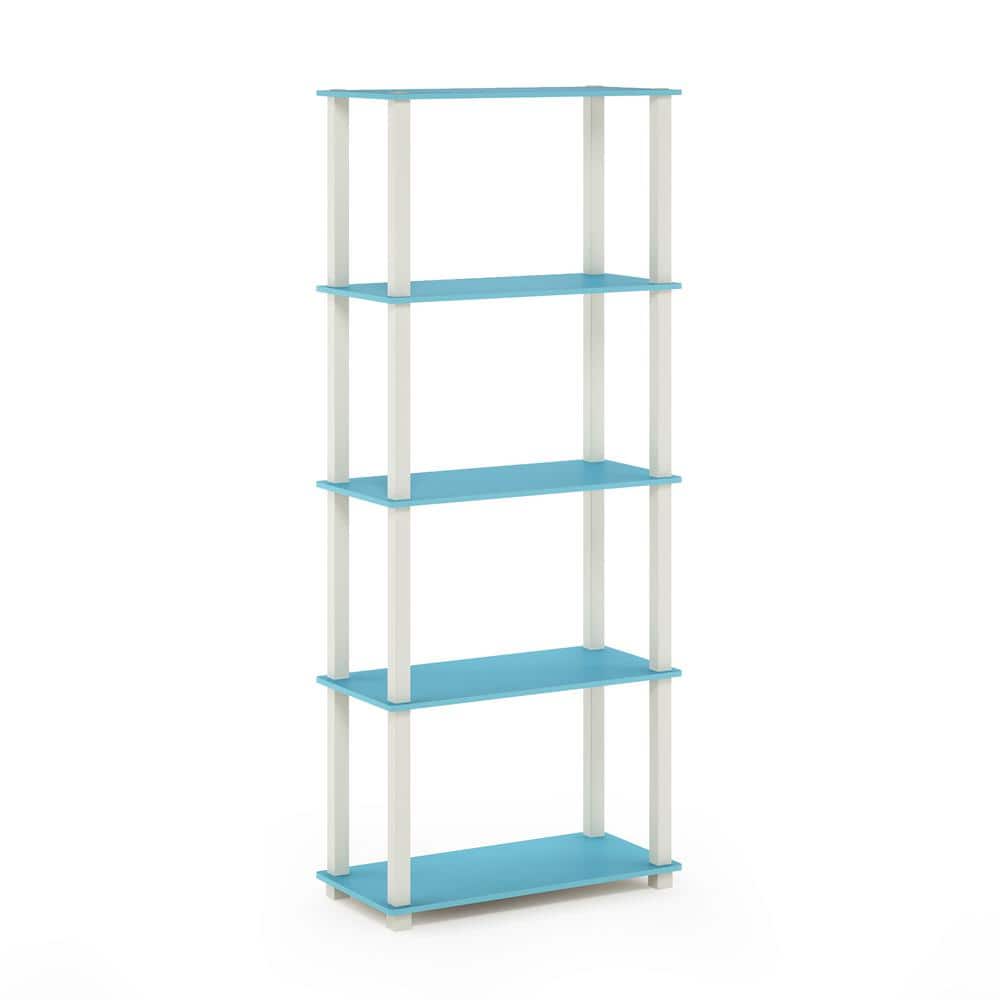 Light Blue and White 5-Tier MDF and PVC Display Shelf