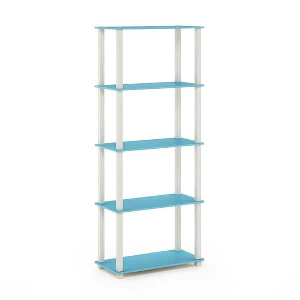 Furinno 57.4 in. Tall Light Blue/White 5-Shelves Etagere Bookcases