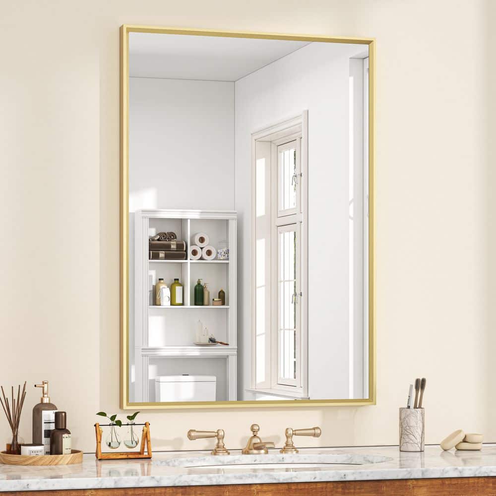 22 in. W x 30 in. H Rectangular Framed Wall Bathroom Vanity Mirror in Brushed Gold price history on PriceWatchPro