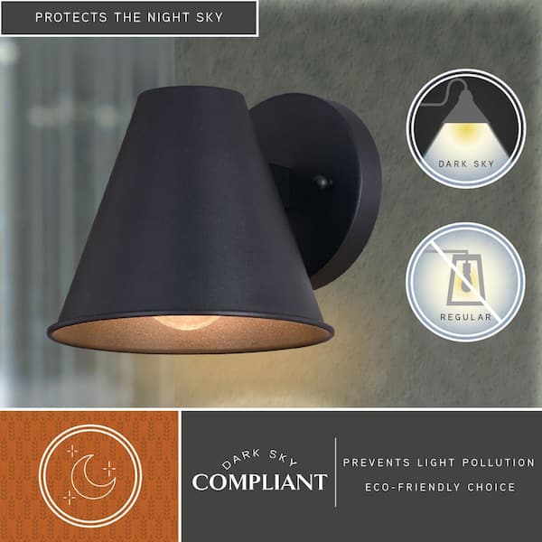 Smith 1-Light Textured Black Metal Cone Outdoor Wall Lantern Sconce