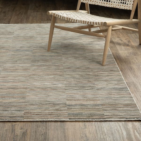 Solstice Beige/Multi 6 ft. x 9 ft. Geometric Distressed Stripe Polyester Fringed Indoor Area Rug