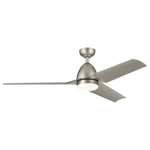 Fit 54 in. Integrated LED Outdoor Brushed Nickel Downrod Mount Ceiling Fan with Remote