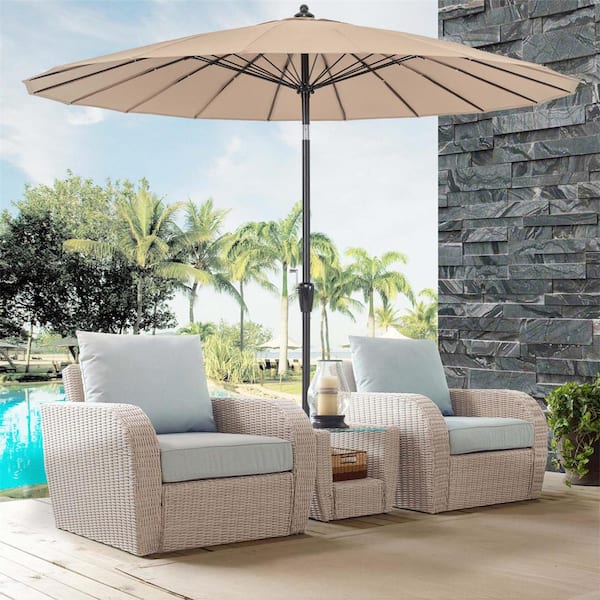 9 ft. Metal Market Tilt Round Patio Umbrella with Crank Handle, Vented Top in Tan
