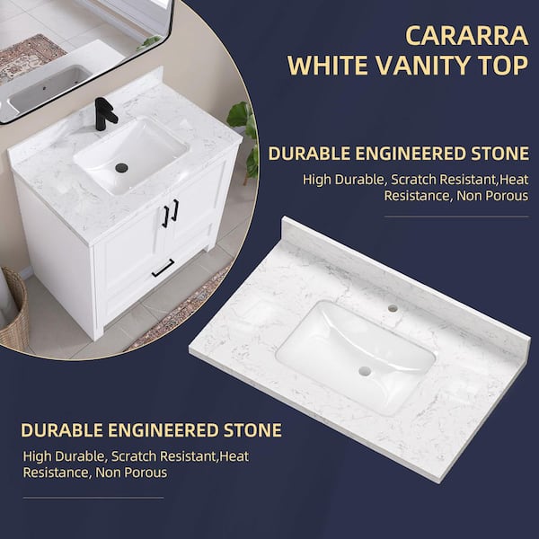 Zeafive Cala 36 in. W x 22 in. D Engineered Stone White