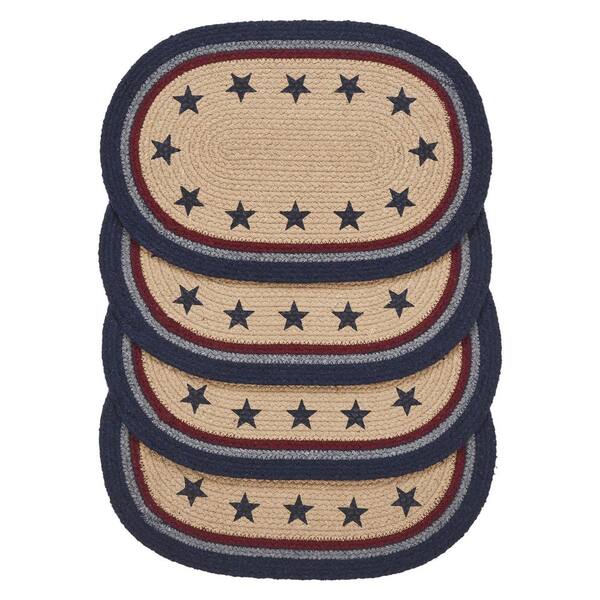 VHC BRANDS My Country 15 in. W x 10 in. H Multi Cotton Blend Stars Oval Placemat (Set of 4)