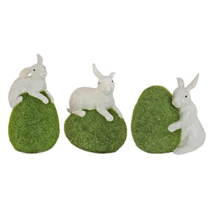 White Bunny with Green Moss Egg (Set of 3)