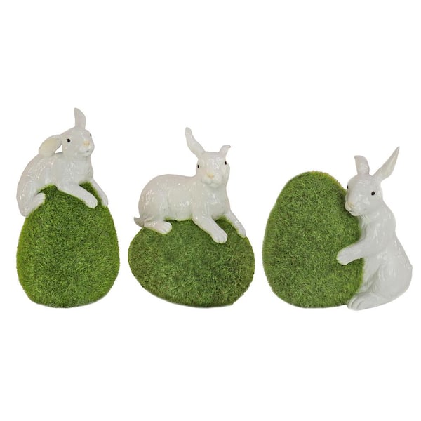 National Tree Company White Bunny with Green Moss Egg (Set of 3)