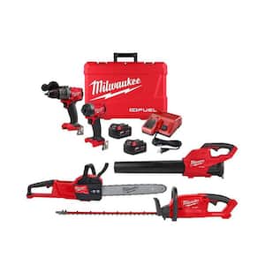 M18 FUEL 18-Volt Lithium-Ion Brushless Cordless Hammer Drill/Impact Driver Combo Kit (2-Tool) W/Blower, Hedge & Chainsaw