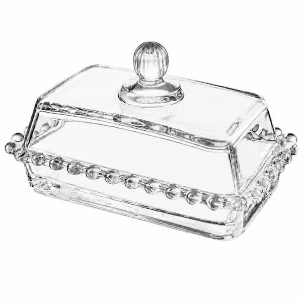 Clear Glass Butter Dish with Handled Lid, 2-Piece Countertop Keeper for Fresh Butter, Microwave and Dishwasher Safe