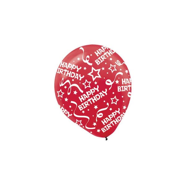 Amscan 12 in. Red Birthday Confetti Latex Balloons (6-Count, 9-Pack)