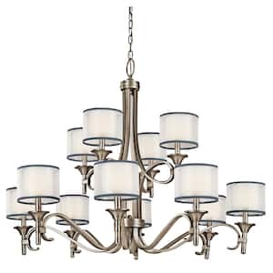Lacey 12-Light Antique Pewter 3-Tier Transitional Dining Room Chandelier with White Etched Glass Shade