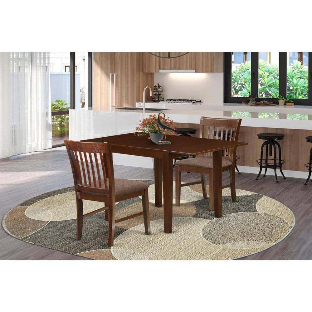 3-Piece Mahogany Finish Solid Wood Top Dining Table Set