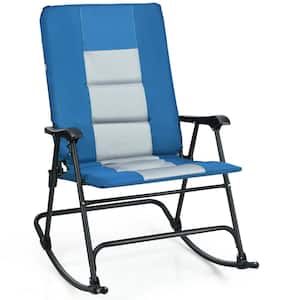 Blue Foldable Rocking Padded Portable Camping Chair with Backrest and Armrest