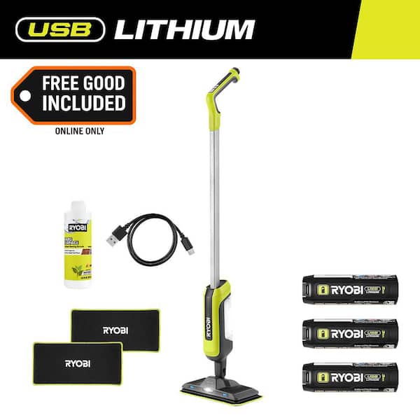 USB Lithium Cordless Agitating Spray Mop Kit with Battery, Charging Cable, (2) Cloth Pads, Formula and 3.0 Ah Battery