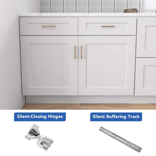 42 in. W x 24 in. D x 34.5 in. H Ready to Assemble Solid Wood Shaker Base Kitchen Cabinet in White