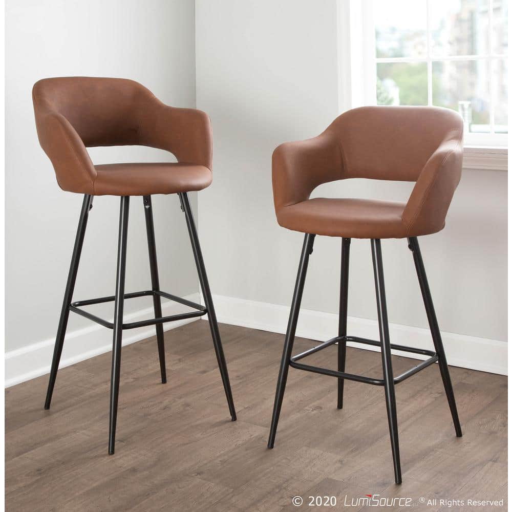 Contemporary Black Metal and Brown Faux Leather Bar Stools