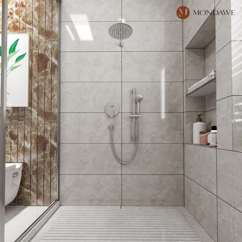 Brushed Nickel Adjustable Height Rainfall Shower System with Handheld
