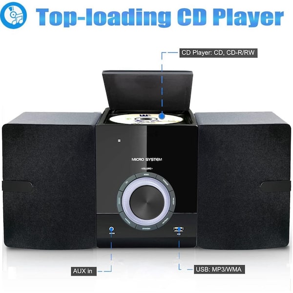 Mini Chaîne HiFi Stéréo Avec CD, Bluetooth, USB, Radio FM - Système Compact Haut-Parleurs Puissants