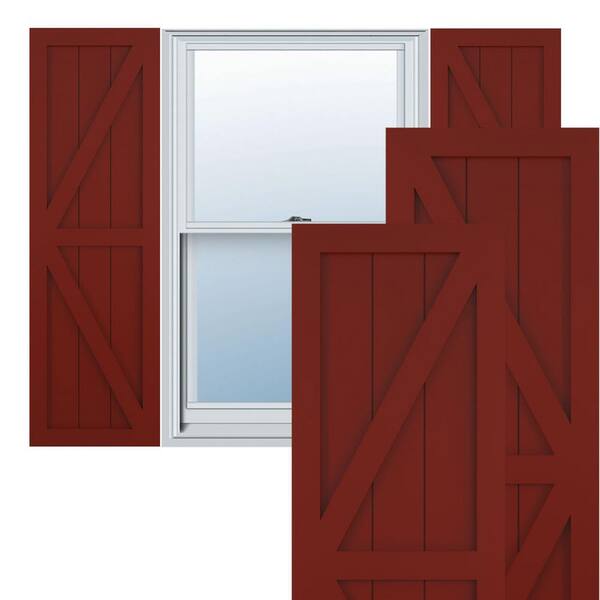 Ekena Millwork 12 in. x 71 in. True Fit PVC 2 Equal Panel Farmhouse Fixed Mount Z-Bar Board and Batten Shutters Pair in Pepper Red