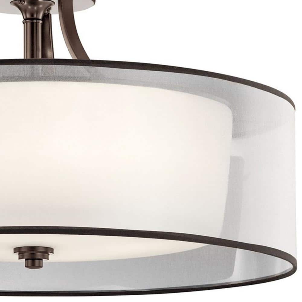 28" Pewter Transitional Semi-Flush Ceiling Light with White Shade