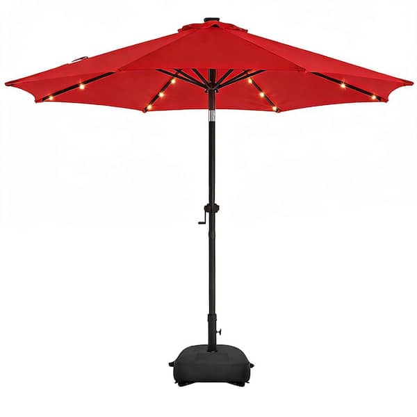 coral coast aluminum market solar lighted patio umbrella lohasco 9 ft. Solar LED Lighted Market Patio Umbrella with Base in Red  HD-MU-9LB-Red